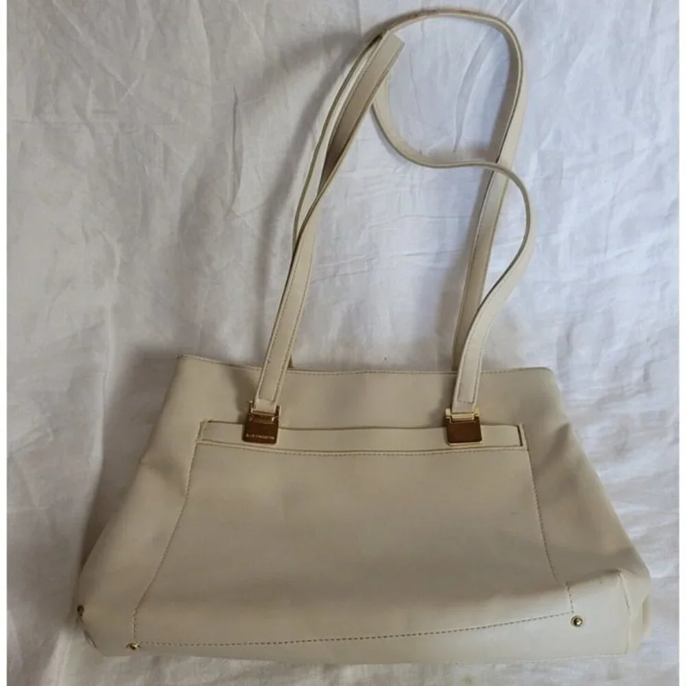 Liz Claiborne Accessories Bag handbag faux leather double strap Purse Beige EUC